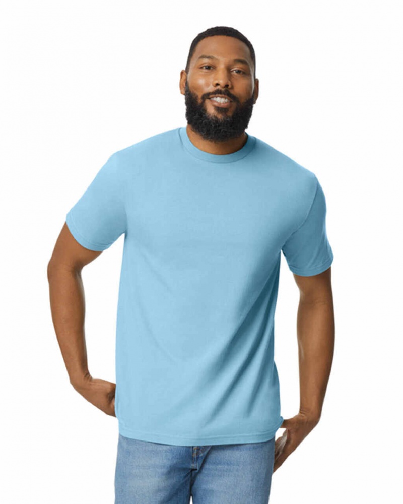 Light Blue Gildan 65000 Midweight Men\'s T-Shirts | RNLK48092