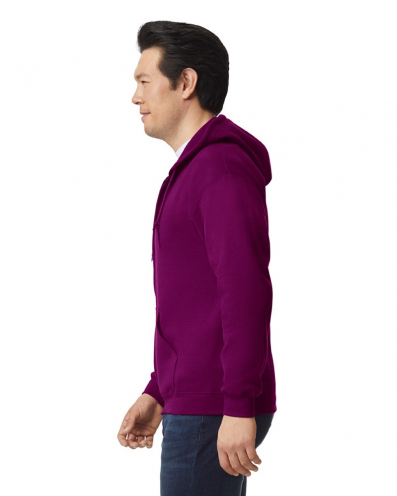 Maroon Gildan 18600 Full Zip Hoodie Men's Sweatshirt | CMUE81062