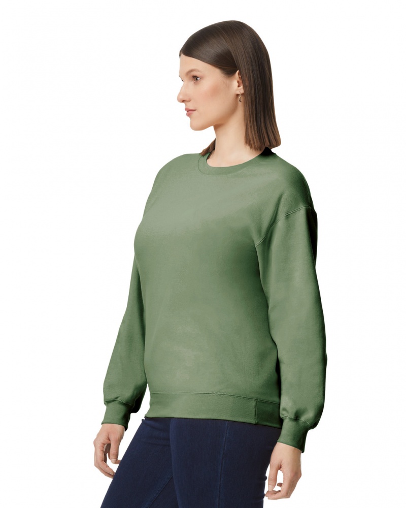 Military Green Gildan SF000 Midweight Fleece Crewneck Women's Sweatshirt | QCDN80657