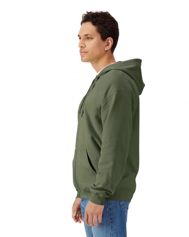 Military Green Gildan SF600 Midweight Fleece Full Zip Hoodie Men's Hoodie | WQDX07632