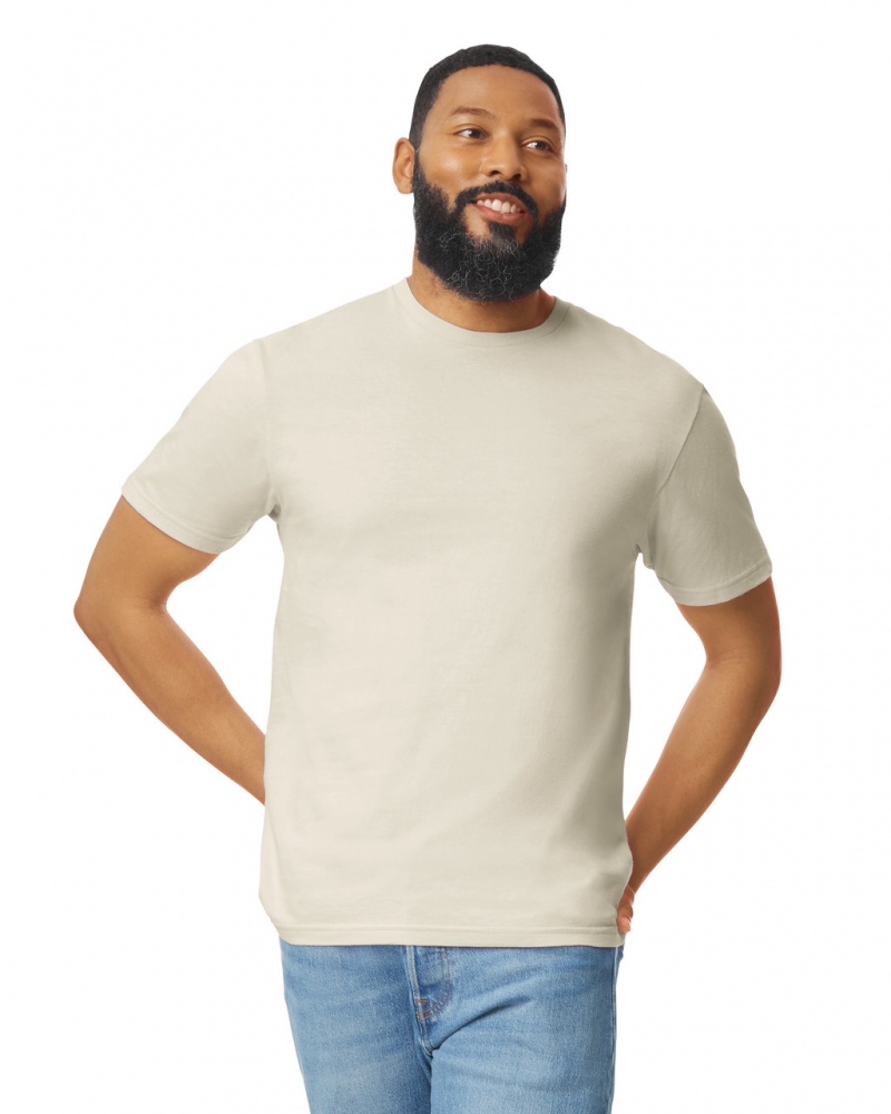 Natural Gildan 64000 Men\'s T-Shirts | IRAY30529