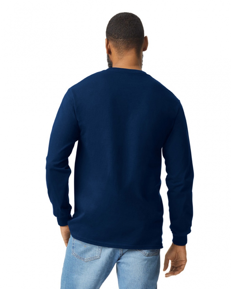 Navy Gildan 2410 Long Sleeve with Pocket Men's T-Shirts | YEUF41075