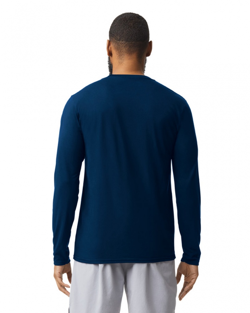 Navy Gildan 42400 Long Sleeve Men's T-Shirts | FAOJ71043