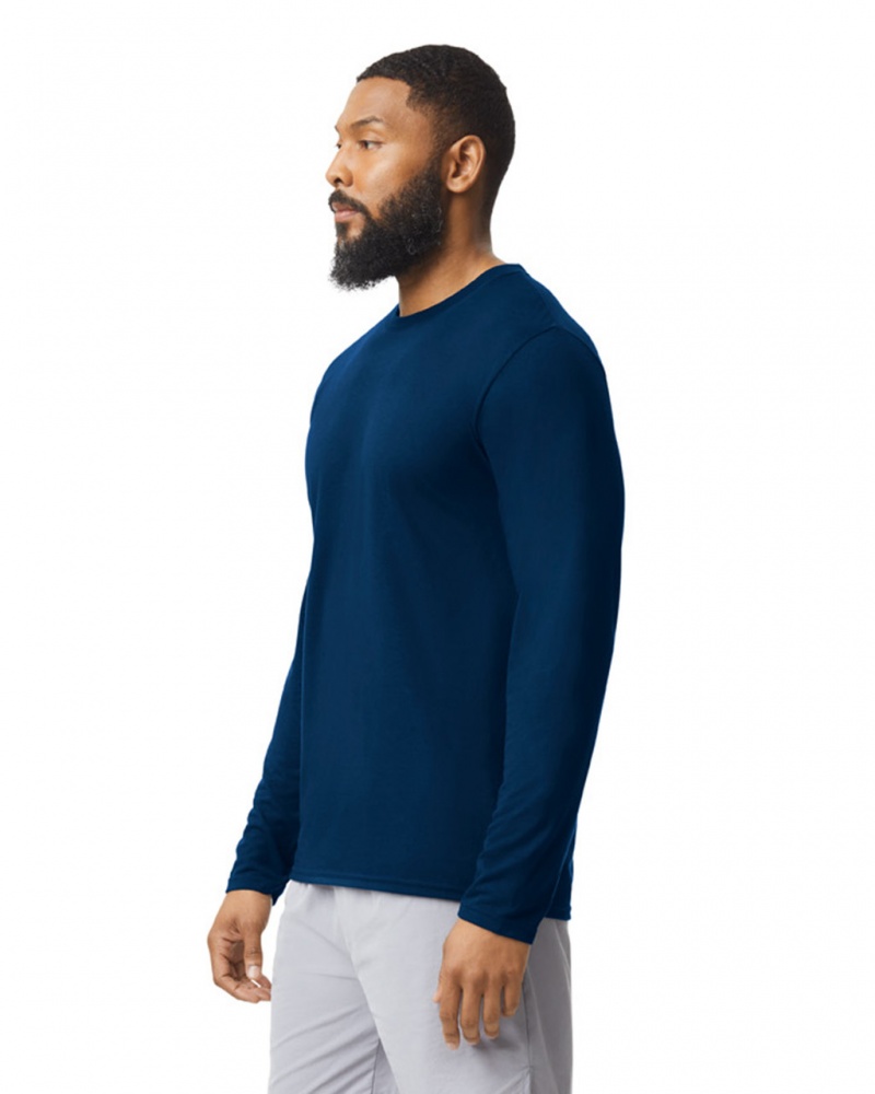 Navy Gildan 42400 Long Sleeve Men's T-Shirts | FAOJ71043