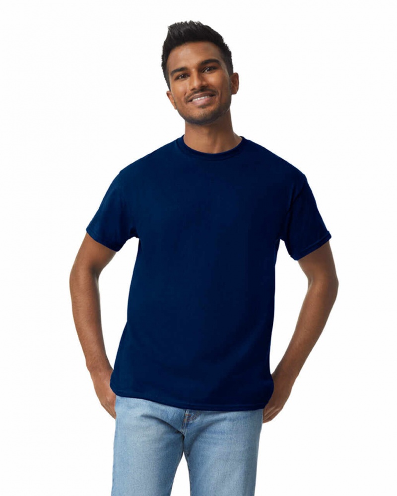 Navy Gildan 5000 Men\'s T-Shirts | RUGA72185