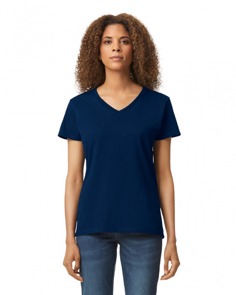 Navy Gildan 5V00L V-Neck Women's T-Shirts | UFBY75014