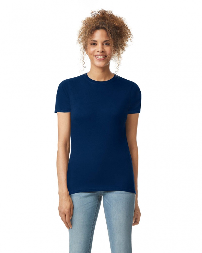 Navy Gildan 64000L Women\'s T-Shirts | UWJZ27318