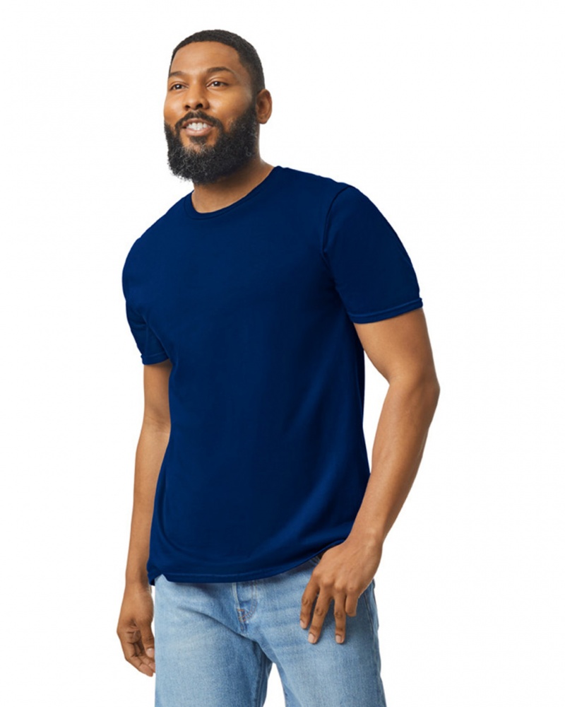 Navy Gildan 64000 Men\'s T-Shirts | IZFE47650