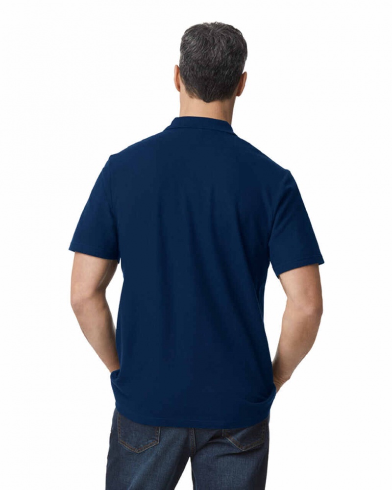 Navy Gildan 64800 Pique Polo Men's Polo | TZYA06943