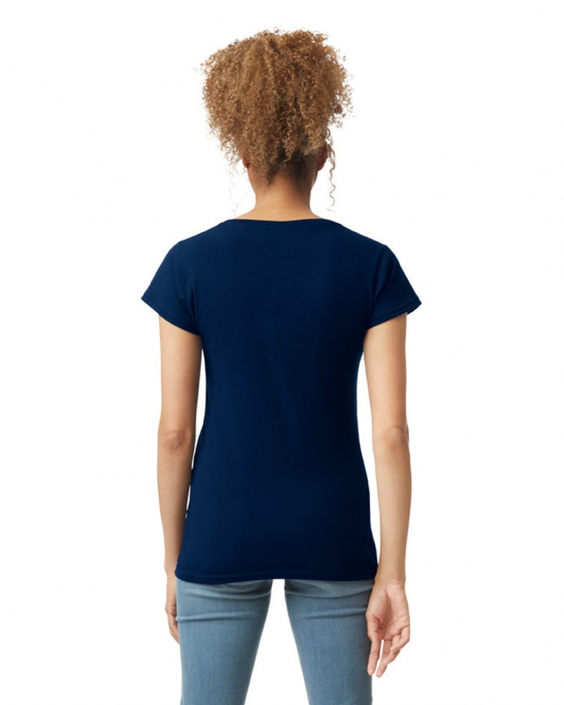 Navy Gildan 64V00L V-Neck Women's T-Shirts | DKLB18527