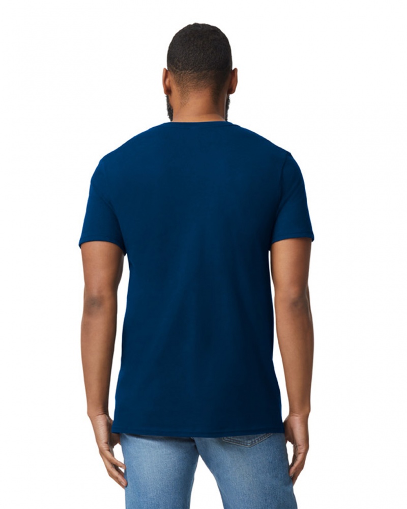 Navy Gildan 64V00 V-Neck Men's T-Shirts | DCKM59084