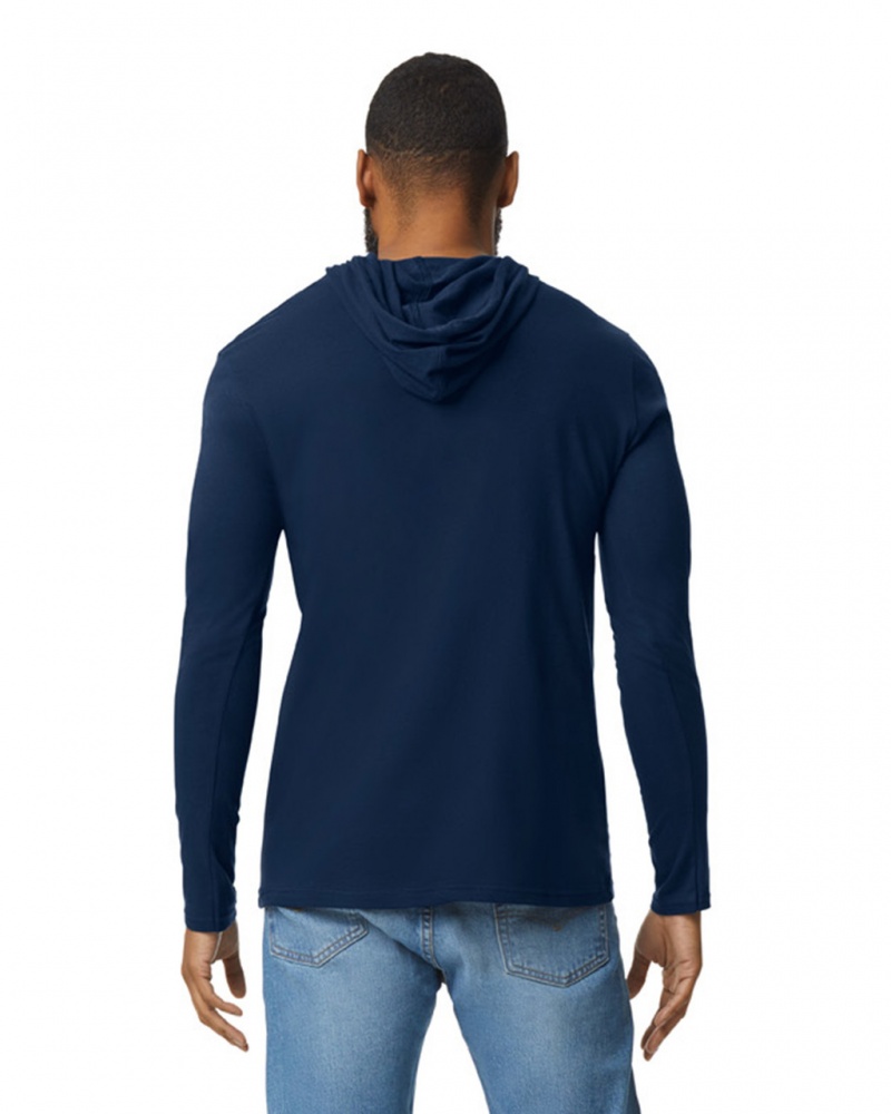 Navy Gildan 987 Long Sleeve Hoodie Men's T-Shirts | SWYN09524