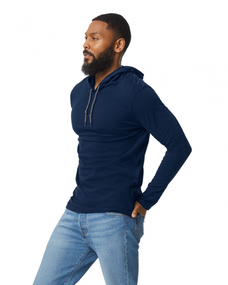 Navy Gildan 987 Long Sleeve Hoodie Men's T-Shirts | SWYN09524