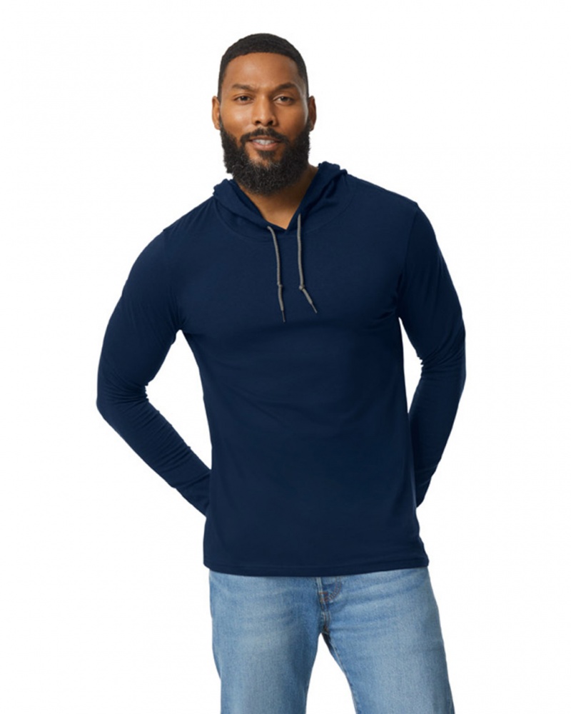 Navy Gildan 987 Long Sleeve Hoodie Men's T-Shirts | SWYN09524