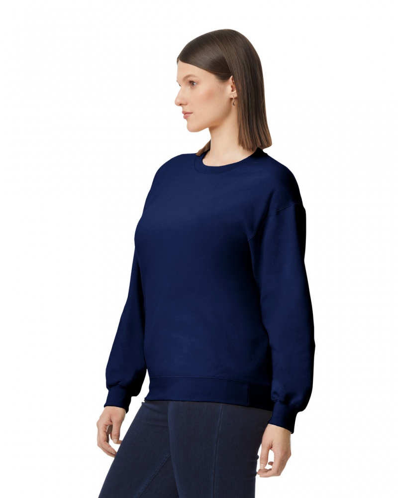 Navy Gildan SF000 Midweight Fleece Crewneck Women's Sweatshirt | MVYJ45692