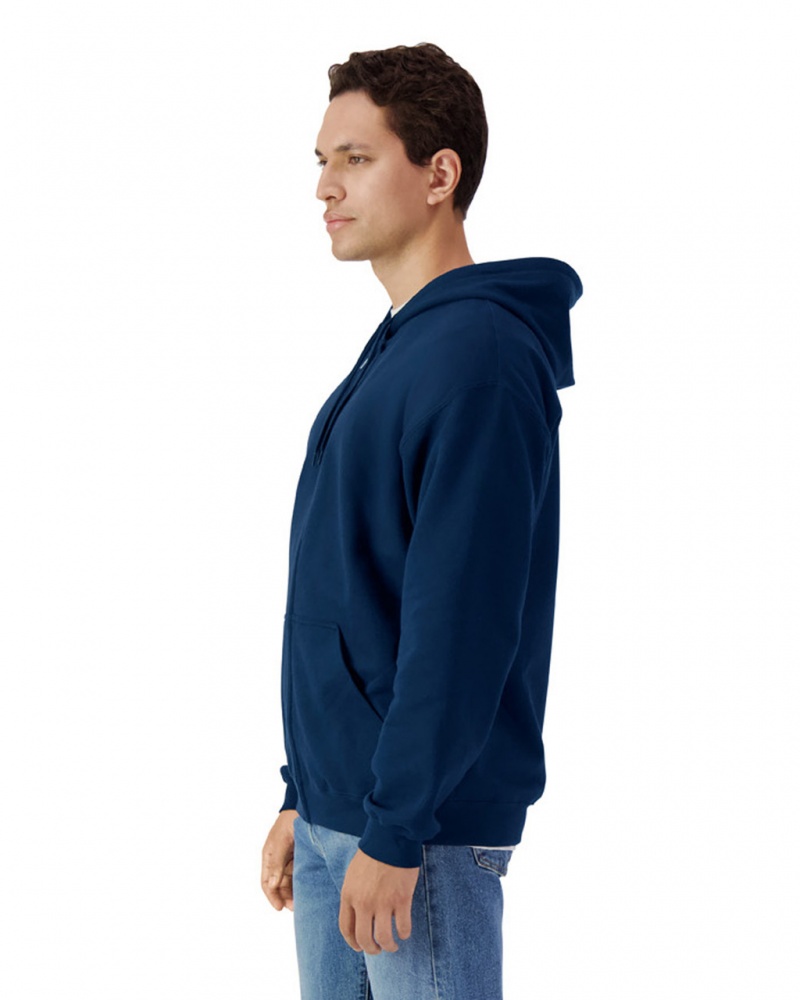 Navy Gildan SF600 Midweight Fleece Full Zip Hoodie Men's Sweatshirt | USXR84256