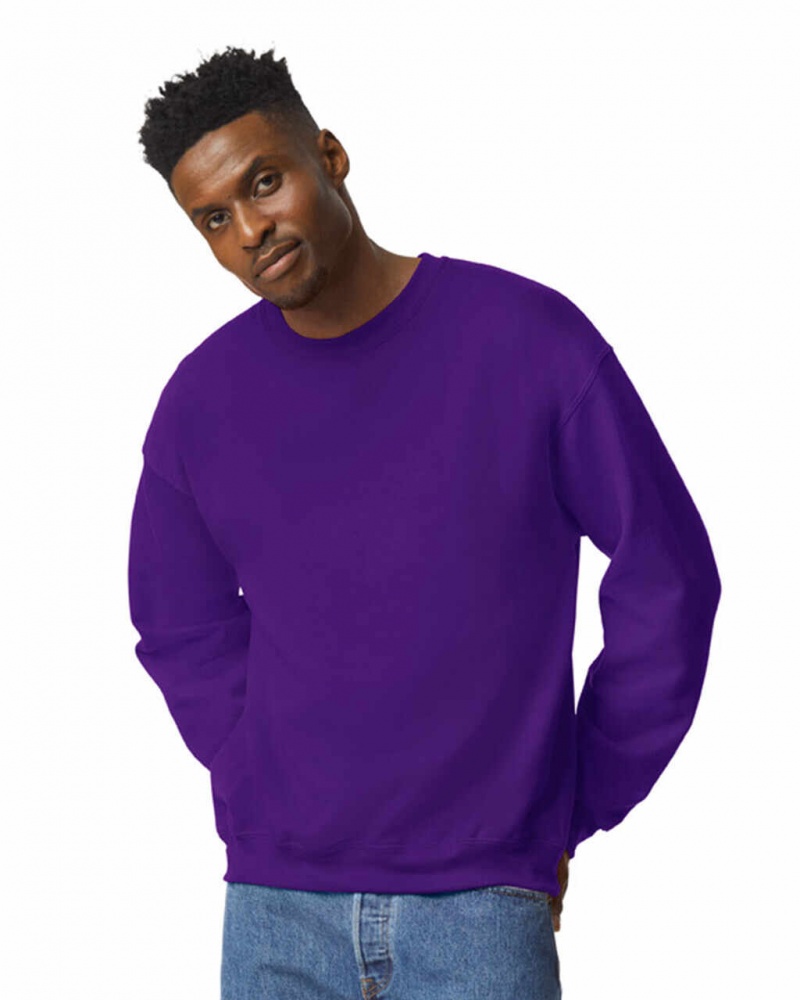 Purple Gildan 18000 Crewneck Sweatshirt Men\'s Sweatshirt | VYMJ97460