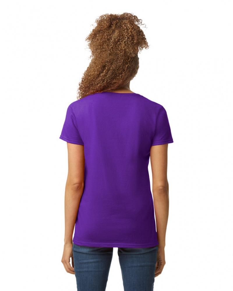 Purple Gildan 5V00L V-Neck Women's T-Shirts | DAUS61095