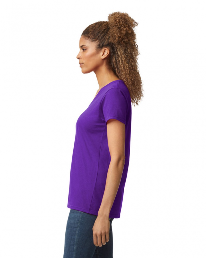 Purple Gildan 5V00L V-Neck Women's T-Shirts | DAUS61095