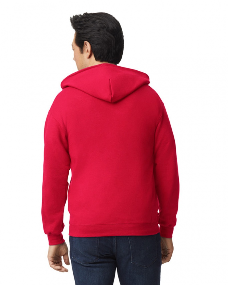 Red Gildan 18600 Full Zip Hoodie Men's Sweatshirt | CHJX63027