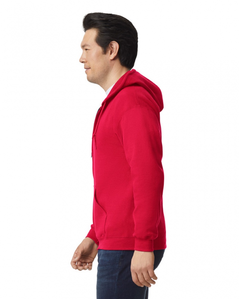 Red Gildan 18600 Full Zip Hoodie Men's Sweatshirt | CHJX63027