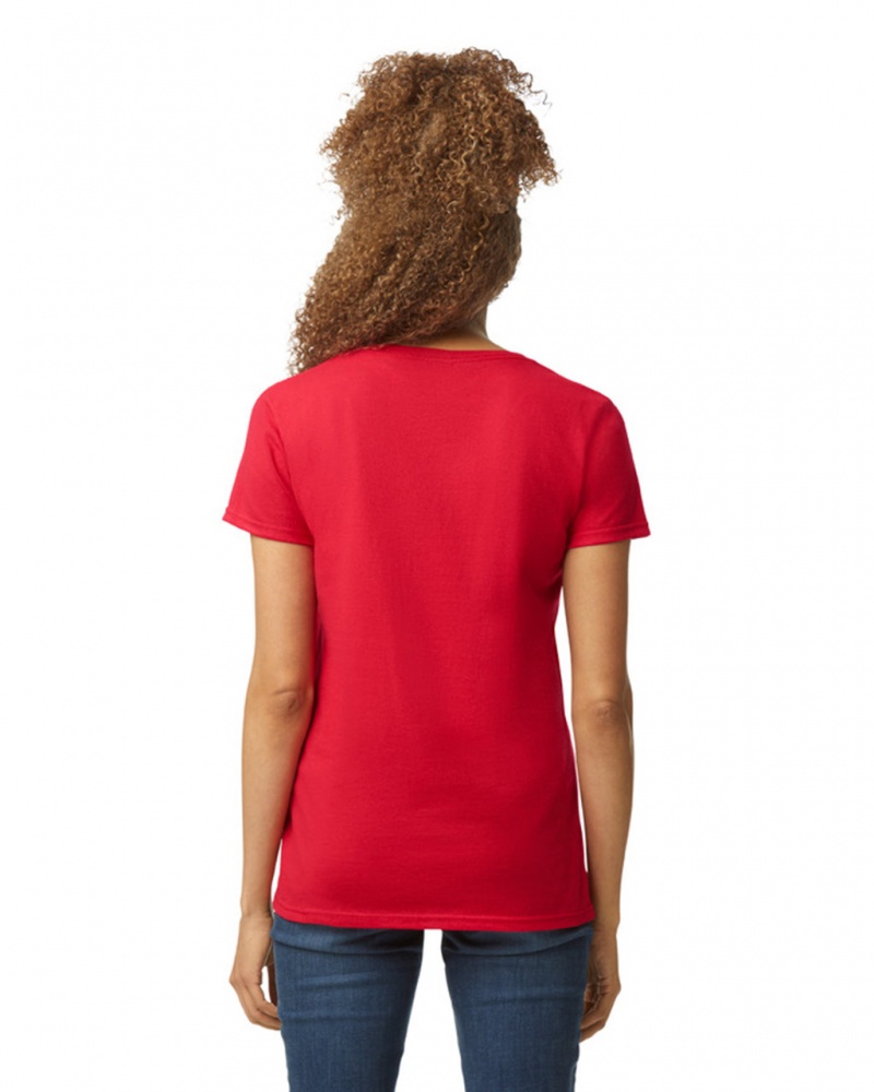 Red Gildan 5V00L V-Neck Women's T-Shirts | GNVU42719