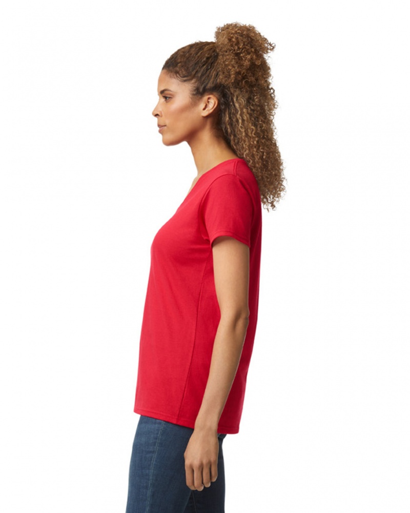 Red Gildan 5V00L V-Neck Women's T-Shirts | GNVU42719