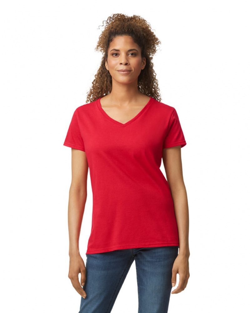 Red Gildan 5V00L V-Neck Women\'s T-Shirts | GNVU42719