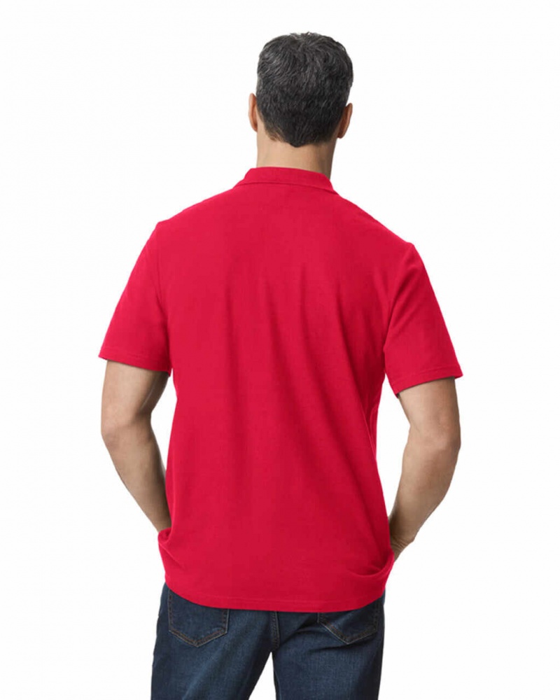 Red Gildan 64800 Pique Polo Men's Polo | OCIP01268