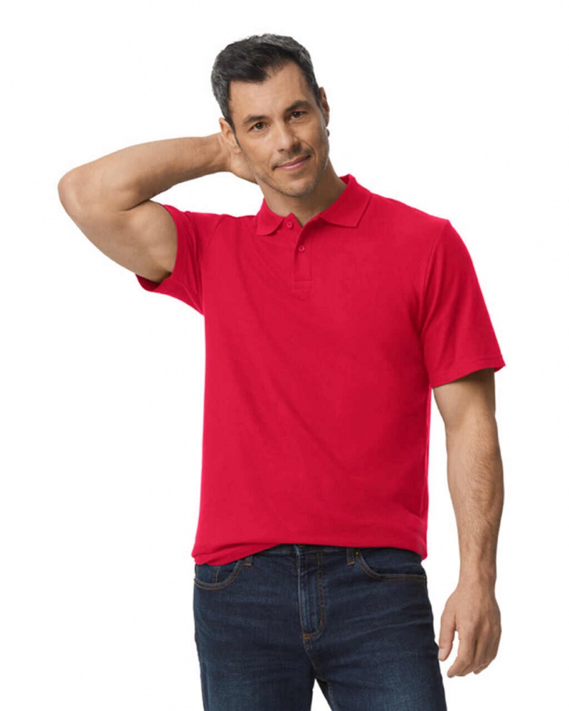 Red Gildan 64800 Pique Polo Men\'s Polo | OCIP01268