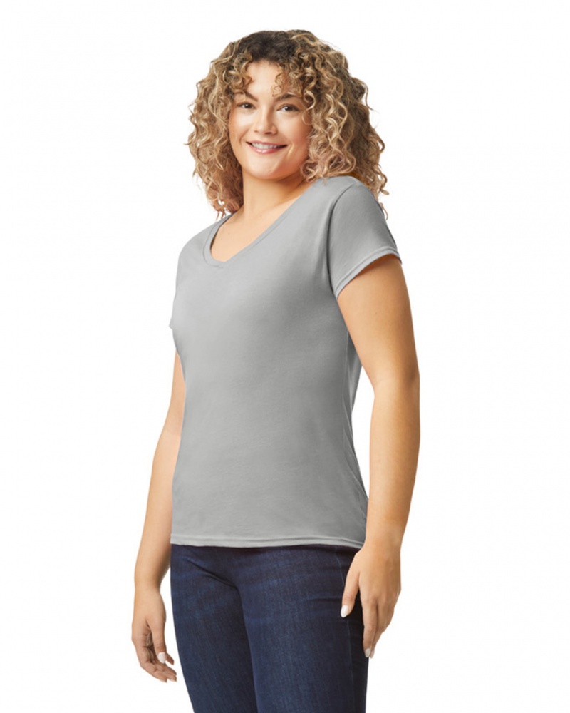 Ring Spun Sport Grey Gildan 64V00L V-Neck Women's T-Shirts | IGVC93862