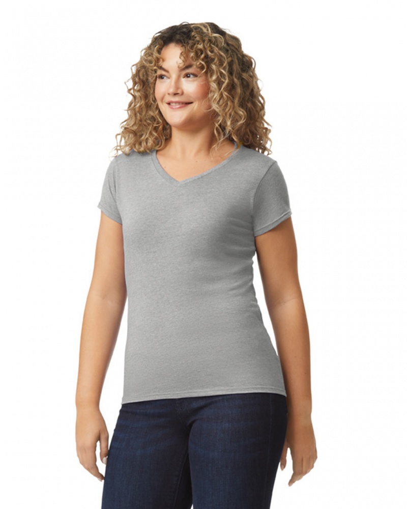 Ring Spun Sport Grey Gildan 64V00L V-Neck Women\'s T-Shirts | IGVC93862