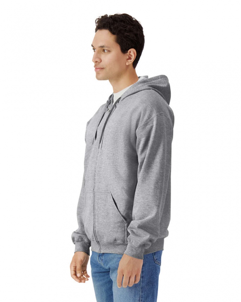 Ring Spun Sport Grey Gildan SF600 Midweight Fleece Full Zip Hoodie Men's Sweatshirt | BUQE54012