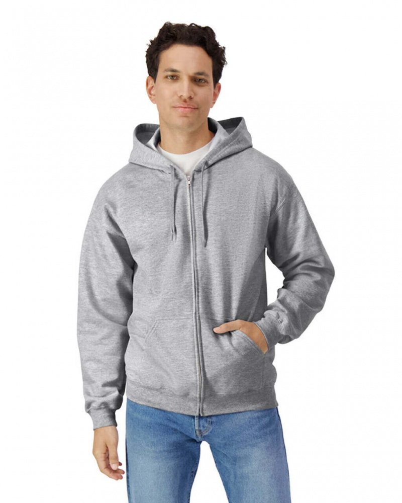 Ring Spun Sport Grey Gildan SF600 Midweight Fleece Full Zip Hoodie Men\'s Sweatshirt | BUQE54012