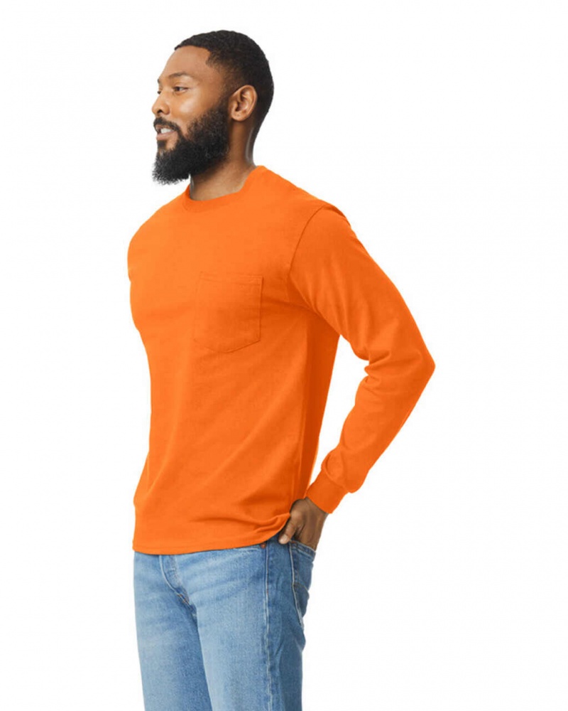 S Orange Gildan 2410 Long Sleeve with Pocket Men's T-Shirts | XDYM89435