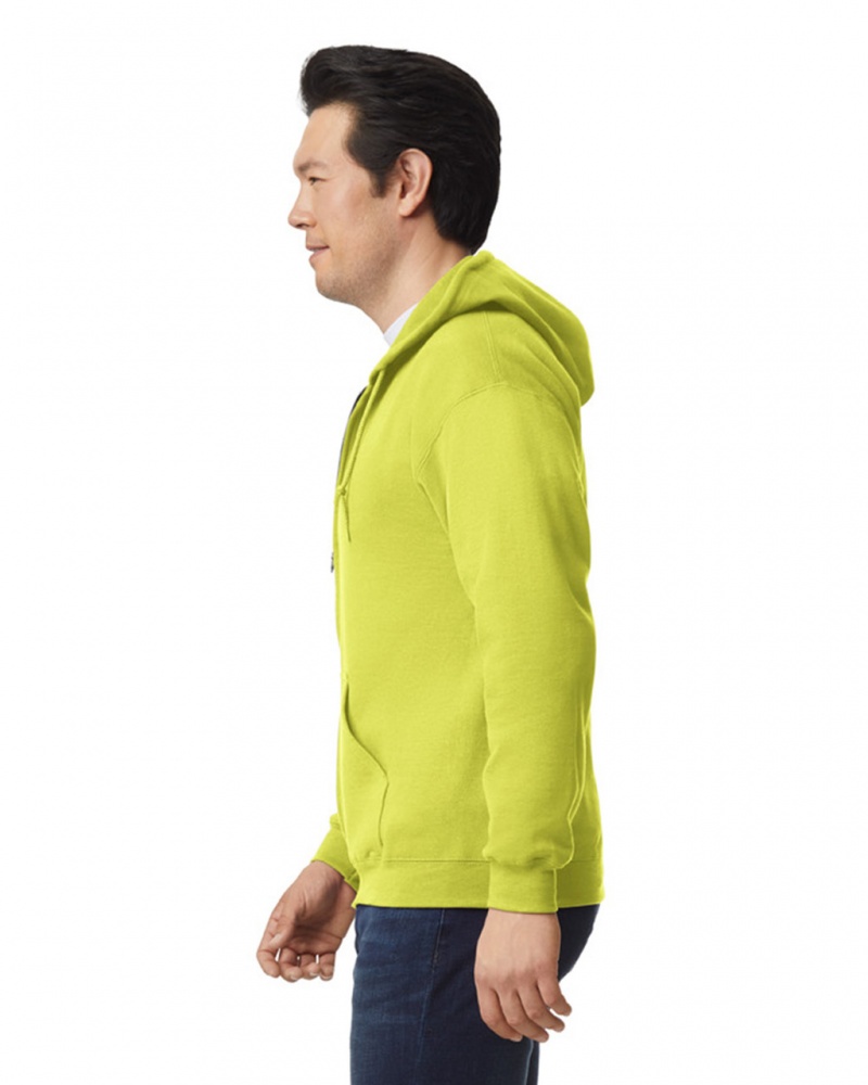 Safety Green Gildan 18600 Full Zip Hoodie Men's Sweatshirt | GMWF94136