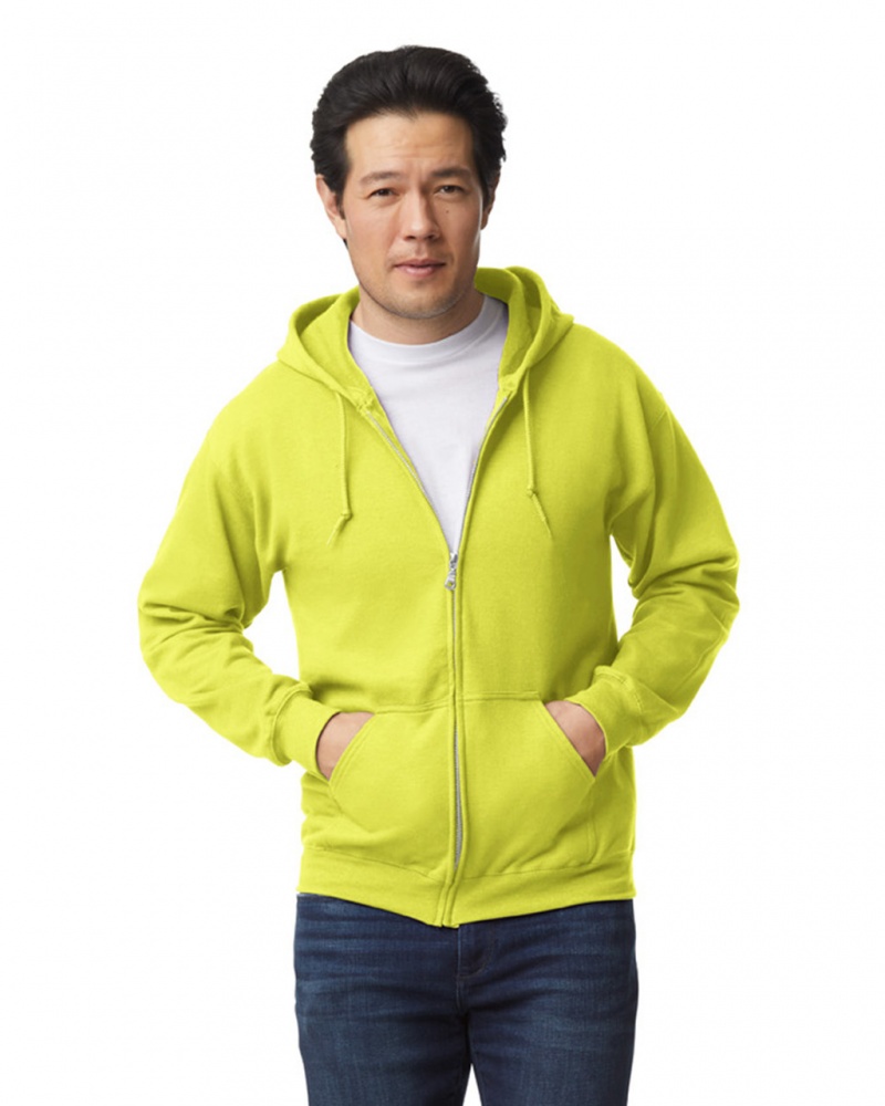 Safety Green Gildan 18600 Full Zip Hoodie Men\'s Sweatshirt | GMWF94136