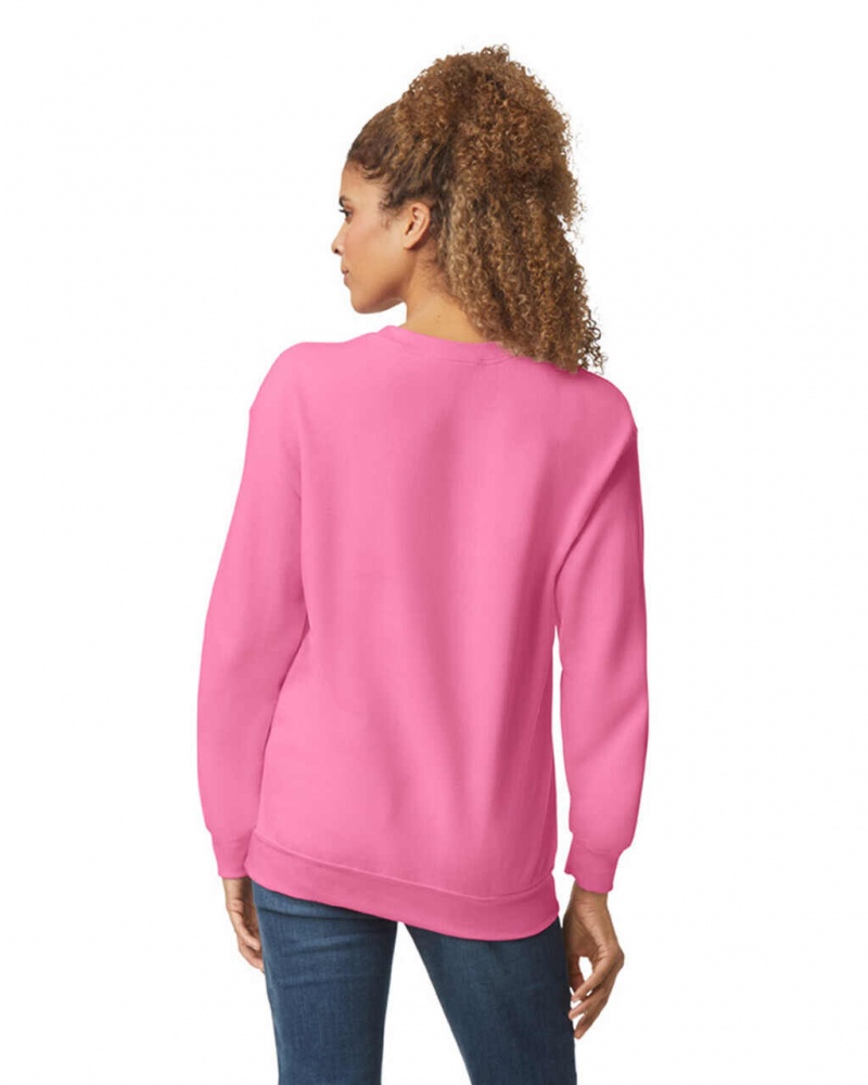 Safety Pink Gildan 18000 Crewneck Women's Sweatshirt | RJCF20913