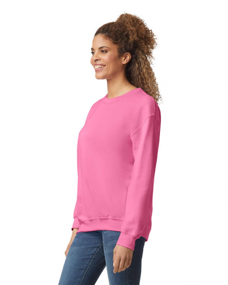 Safety Pink Gildan 18000 Crewneck Women's Sweatshirt | RJCF20913