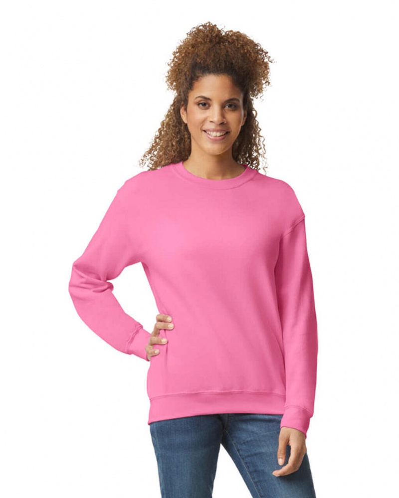 Safety Pink Gildan 18000 Crewneck Women\'s Sweatshirt | RJCF20913