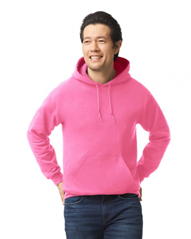 Safety Pink Gildan 18500 Hoodie Men\'s Sweatshirt | RXJL80691