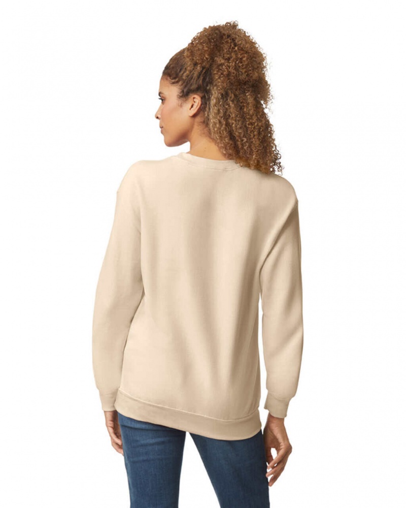 Sand Gildan 18000 Crewneck Women's Sweatshirt | IBSY56329