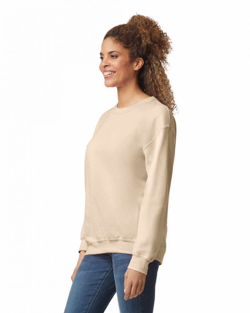 Sand Gildan 18000 Crewneck Women's Sweatshirt | IBSY56329