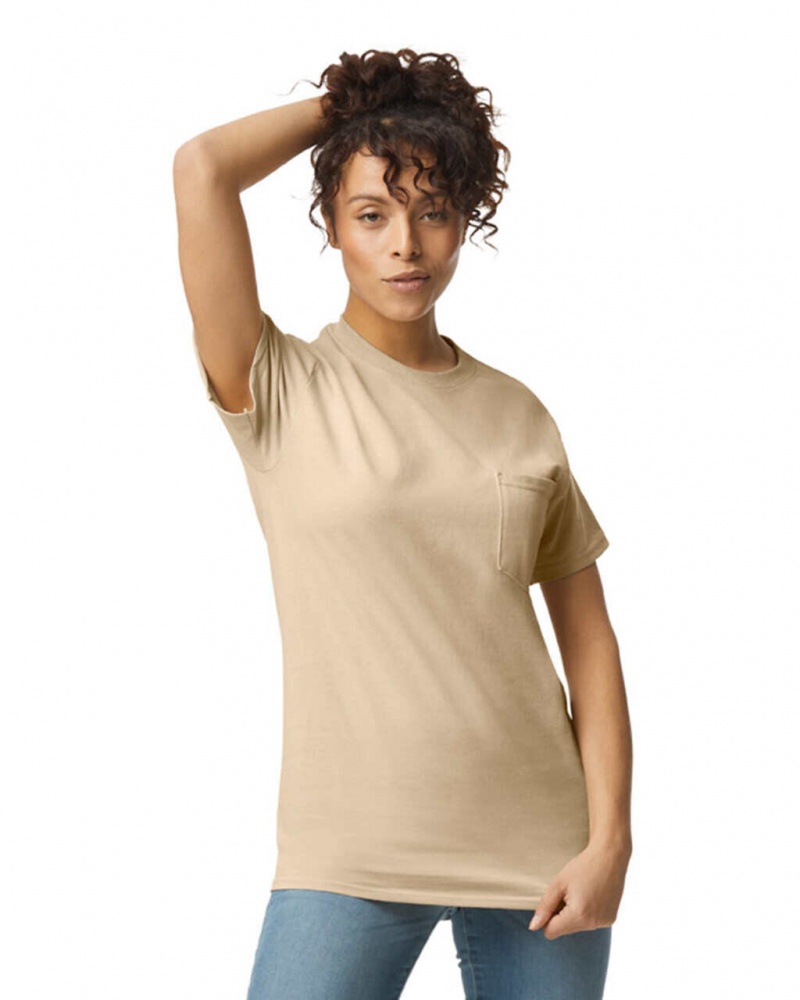 Sand Gildan 2300 with Pocket Women's T-Shirts | RXPN06289