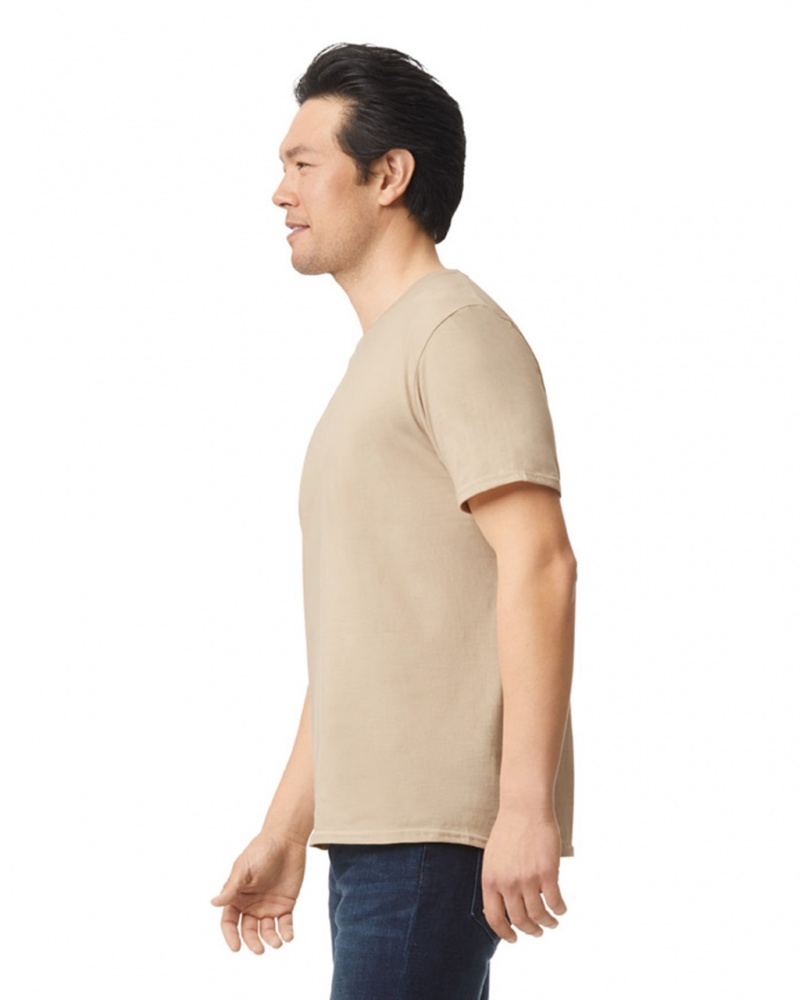 Sand Gildan 64000 Men's T-Shirts | TFSD17625