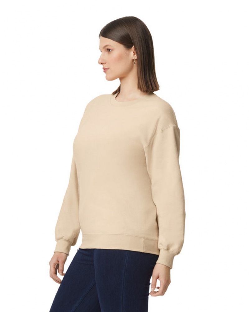 Sand Gildan SF000 Midweight Fleece Crewneck Women's Sweatshirt | AHDG68150