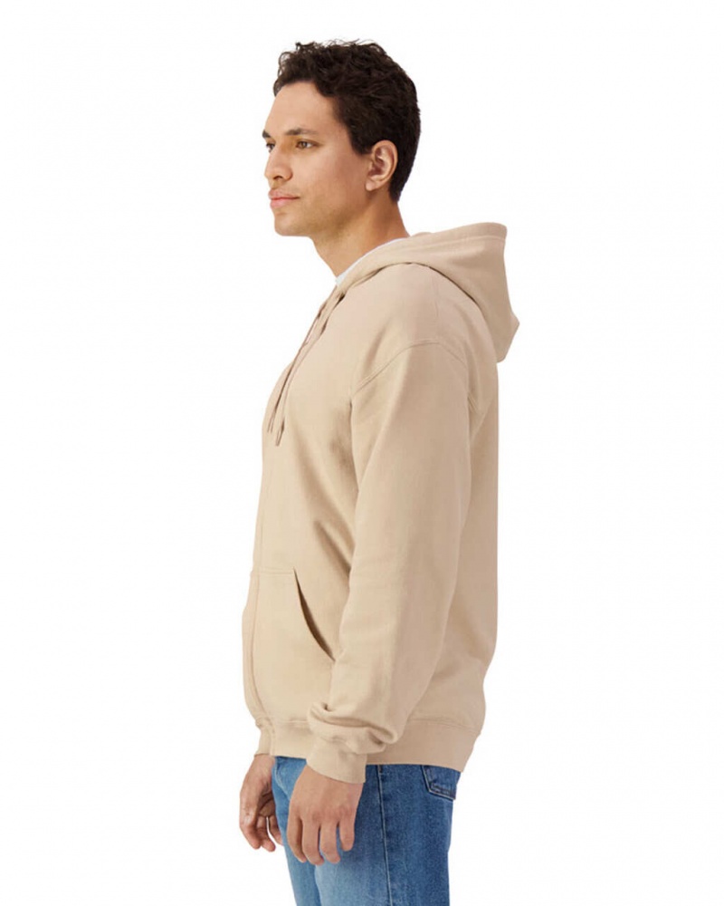 Sand Gildan SF600 Midweight Fleece Full Zip Hoodie Men's Sweatshirt | QONG16729