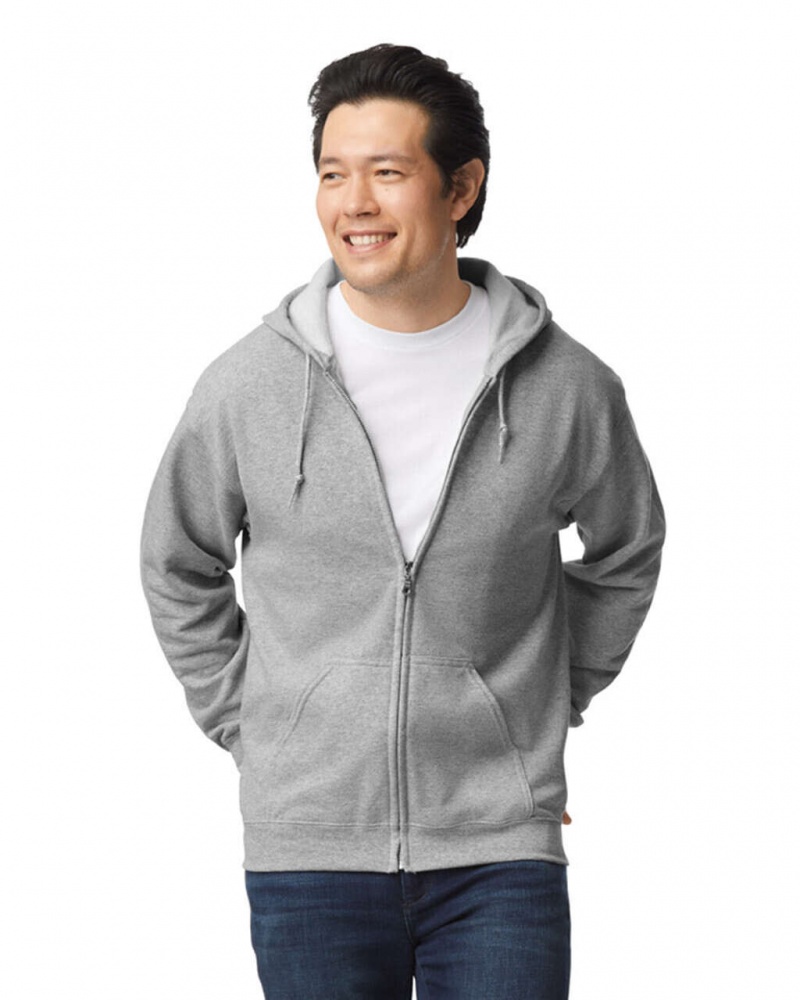 Sport Grey Gildan 18600 Full Zip Hoodie Men's Sweatshirt | MVGQ38512