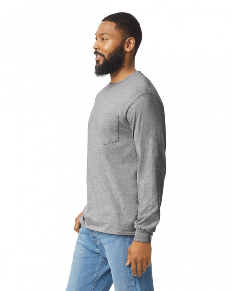 Sport Grey Gildan 2410 Long Sleeve with Pocket Men's T-Shirts | CQRI30176