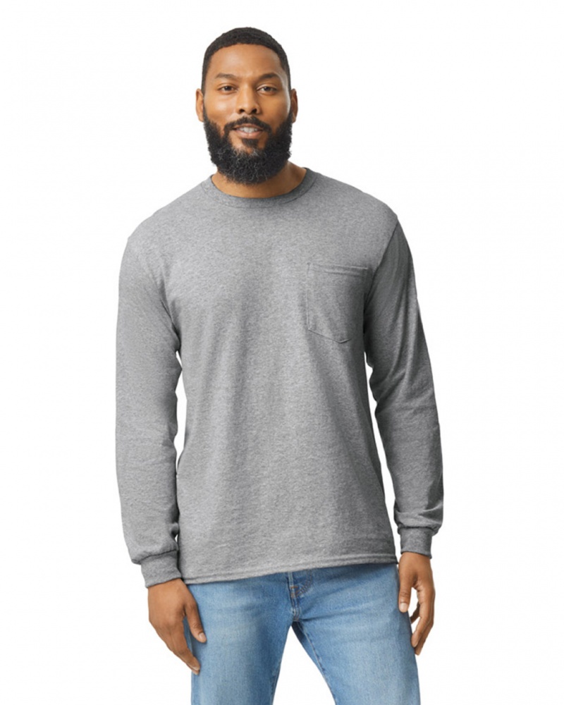 Sport Grey Gildan 2410 Long Sleeve with Pocket Men\'s T-Shirts | CQRI30176